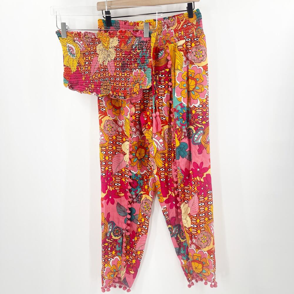 GIRL SOUL Set Size Small Pants and Bandeau Hippie Boho Bohemian Pom Pom Retro